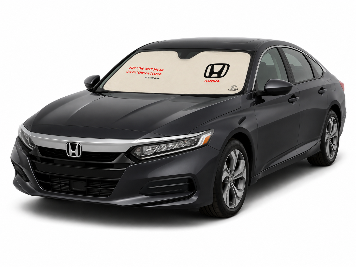 WHEELERIE John windshield sunshade installed behind the windshield of a Honda Accord