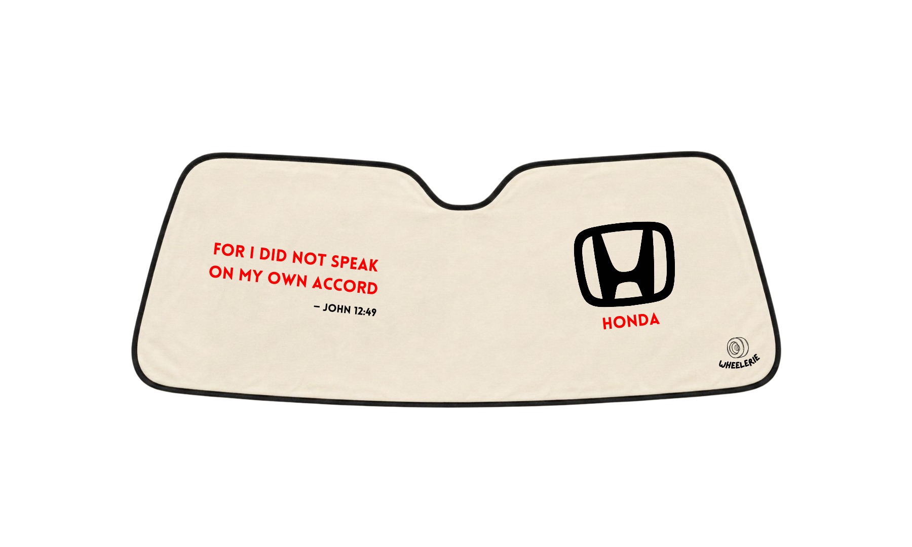 WHEELERIE John car windshield sunshade laid flat on a white background, showing the full printed panel