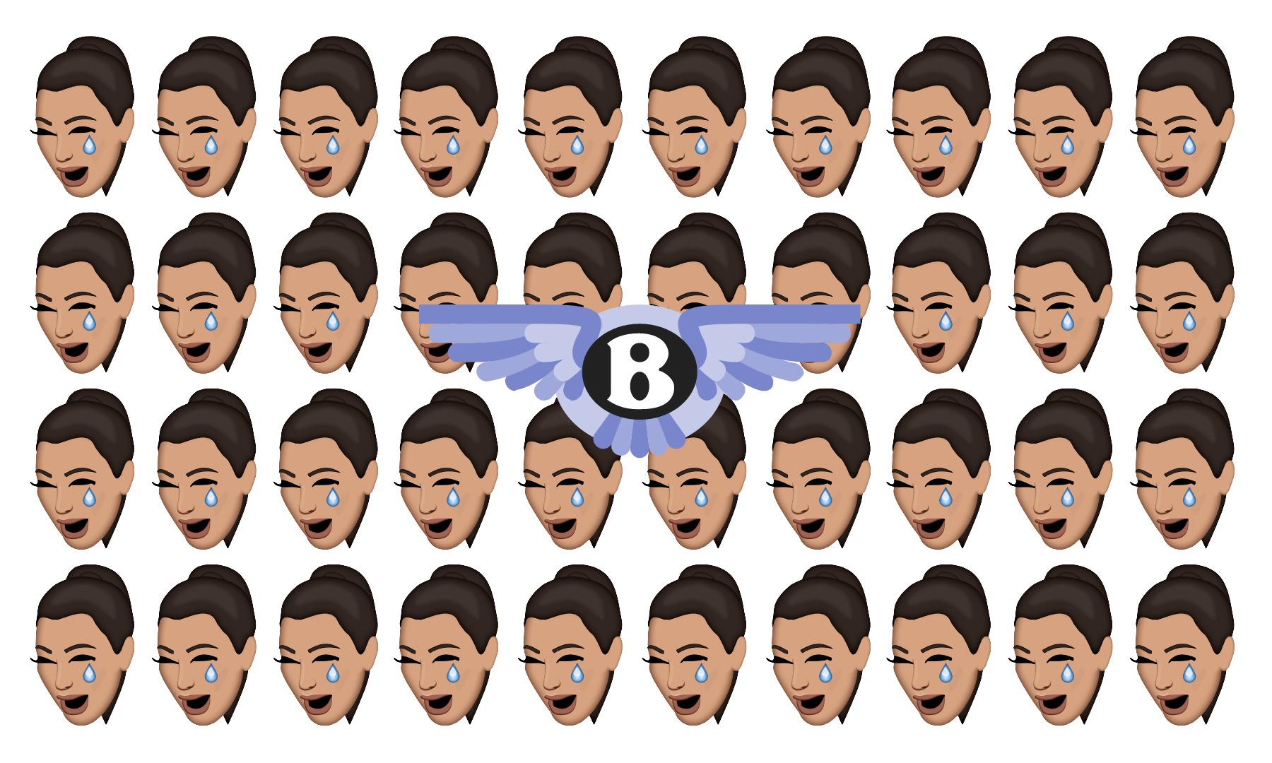 WHEELERIE Kimmy car sunshade artwork with a crying Kimoji grid and Bentley wings
